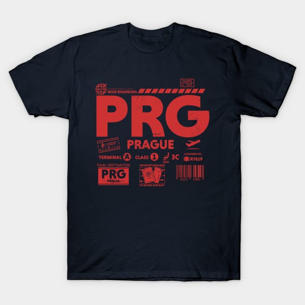 Vintage Prague PRG Airport Code Travel Day Retro Travel Tag Czech Republic T-Shirt by Now Boarding